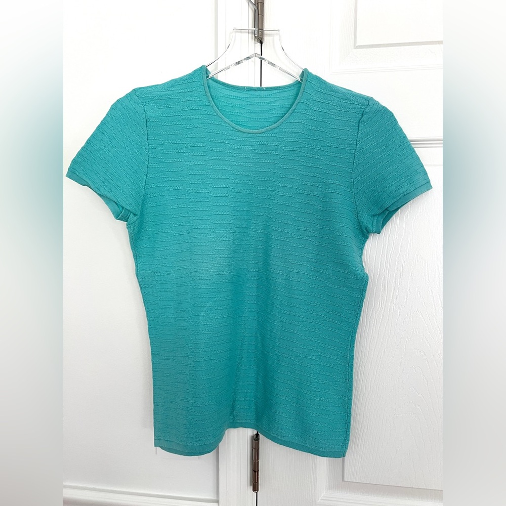 knit Crew Neck tee top short sleeve Turquoise color Stretchy women's XS